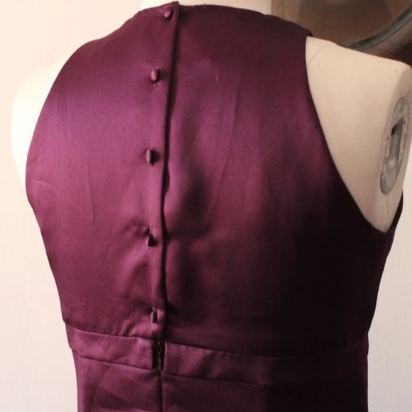 Late 1990s 2000s Scott McClintock Plum Satin Empire Waist Prom Dress Evening Gow - Picture 3 of 5